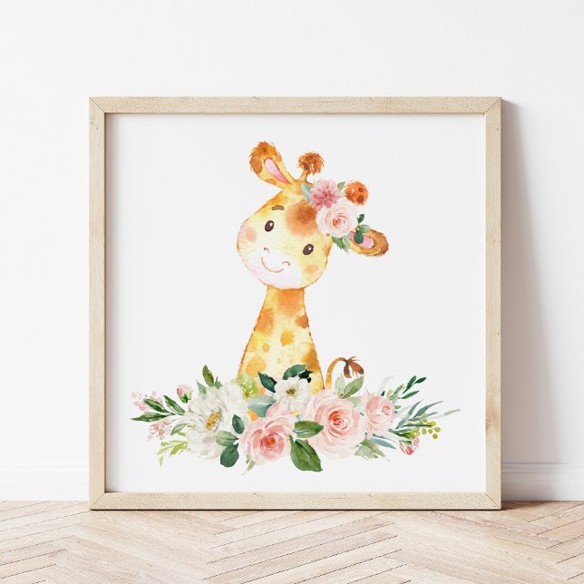 Giraffe, Safari, Pink Flowers, Girl Nursery Poster (Creator Uploaded)