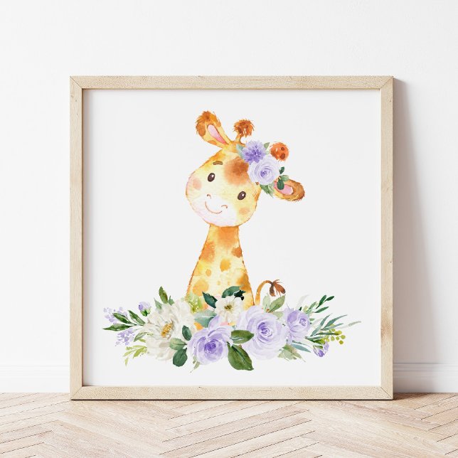 Giraffe, Safari, Purple Flowers, Gender Neutral Photo Print (Creator Uploaded)