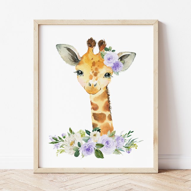Giraffe, Safari, Purple Flowers, Gender Neutral Photo Print (Creator Uploaded)
