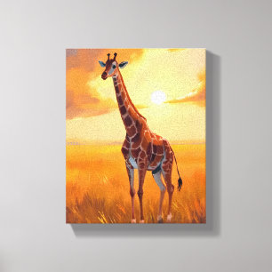 Giraffe Safari Sunset Animal Painting Canvas Print