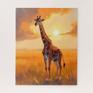 Giraffe Safari Sunset Animal Painting Jigsaw Puzzle