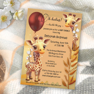 Giraffe Safari Twins Baby Shower Invitation