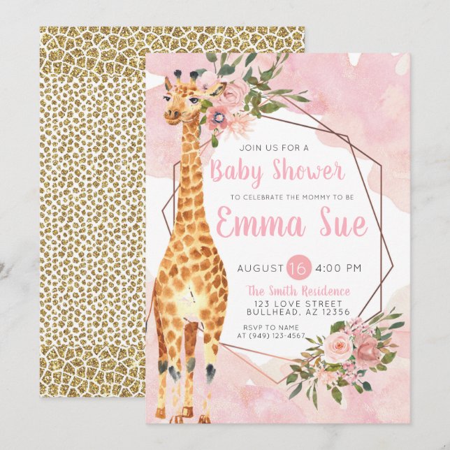 Giraffe Safari Watercolor Baby Shower Invitation (Front/Back)
