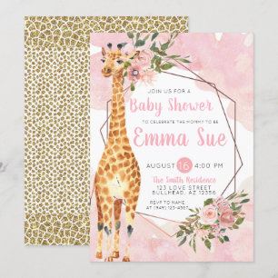 Giraffe Safari Watercolor Baby Shower Invitation