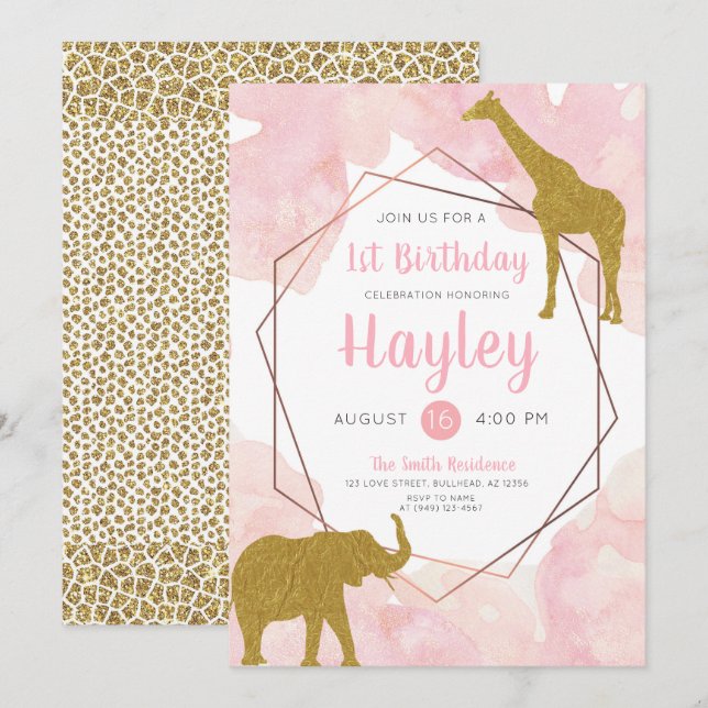 Giraffe Safari Watercolor Birthday Invitation (Front/Back)