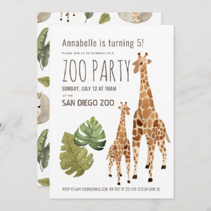 Giraffe Safari Zoo Party Kids Birthday Invitation