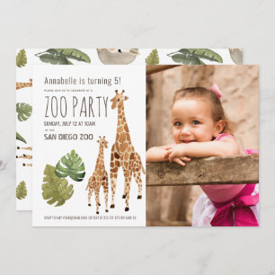 Giraffe Safari Zoo Party Kids Photo Birthday Invitation