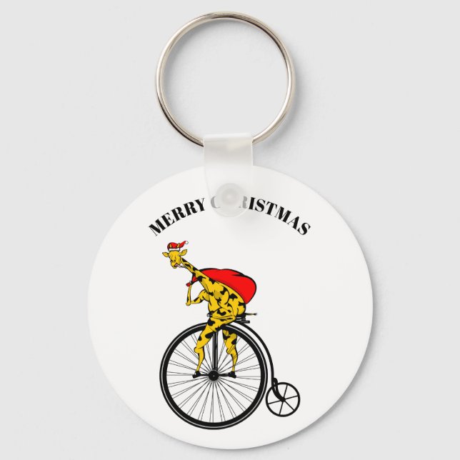 Giraffe Santa Claus Christmas Key Ring (Front)
