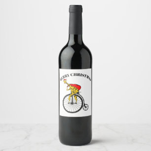 Giraffe Santa Claus Christmas Wine Label