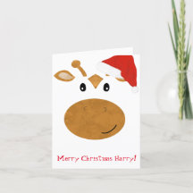 Giraffe Santa hat Christmas card