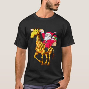 Giraffe Santa Merry Christmas Matching Xmas T-Shirt