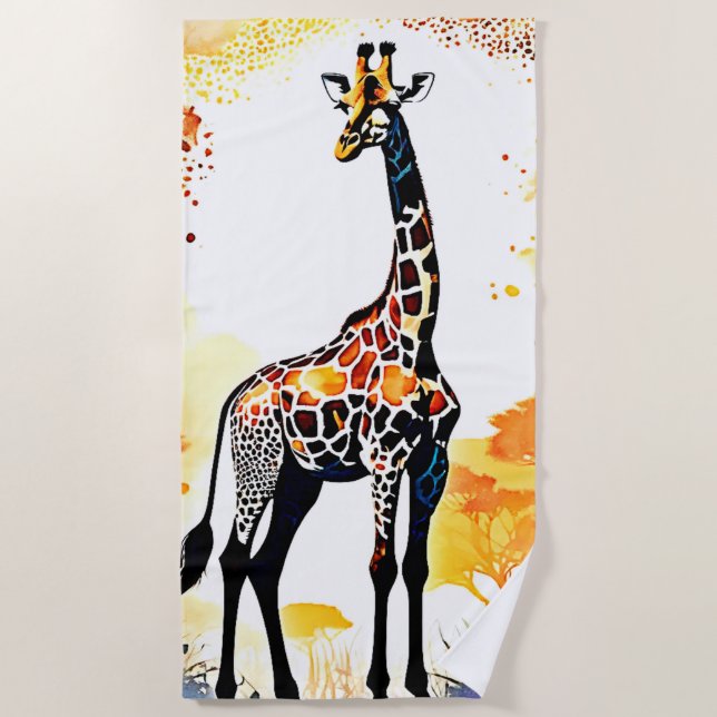 Giraffe Savannah Art Beach Towel (Front)