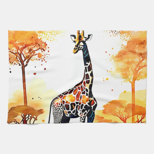 Giraffe Savannah Art Tea Towel (Horizontal)