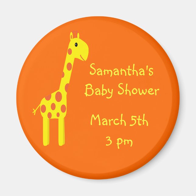 Giraffe Save The Date Baby Shower Orange & Yellow Magnet (Front)