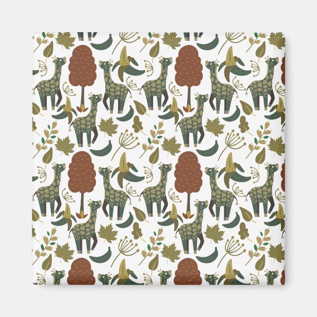 Giraffe seamless pattern | colorful floral pattern magnet (Front)
