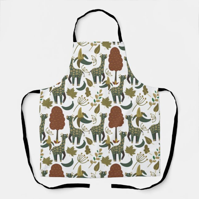 Giraffe seamless pattern | colourful floral patter apron (Front)