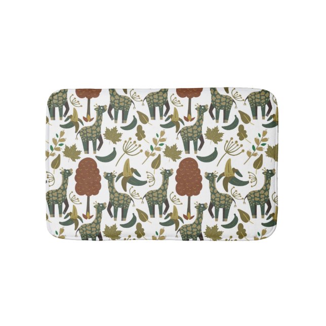 Giraffe seamless pattern | colourful floral patter bath mat (Front)