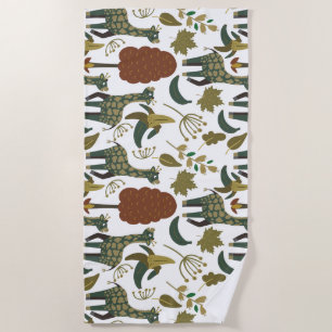 Giraffe seamless pattern   colourful floral patter beach towel