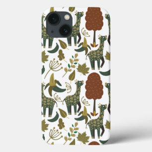 Giraffe seamless pattern colourful floral patter iPhone 13 case