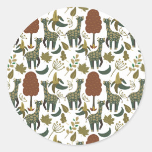 Giraffe seamless pattern colourful floral patter classic round sticker