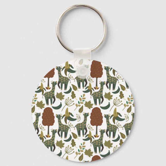 Giraffe seamless pattern | colourful floral patter key ring (Front)