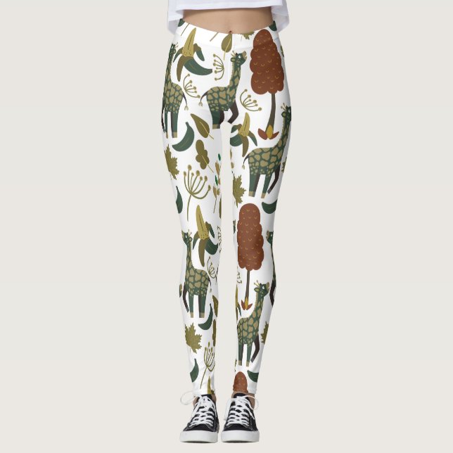 Giraffe seamless pattern | colourful floral patter leggings (Front)