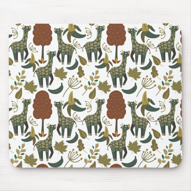 Giraffe seamless pattern | colourful floral patter mouse mat (Front)