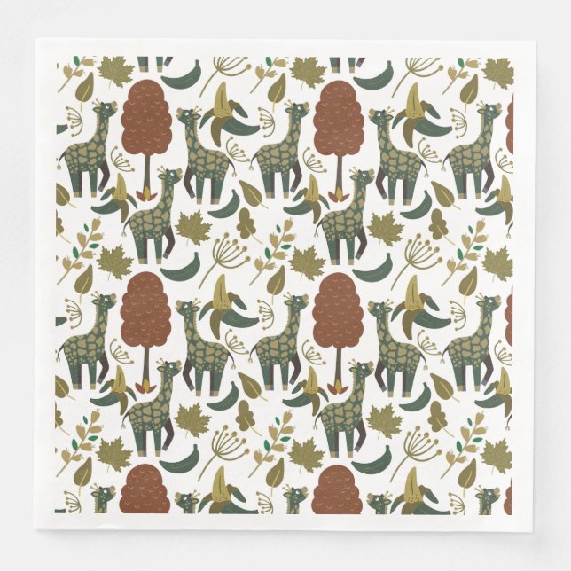 Giraffe seamless pattern | colourful floral patter napkin (Front)