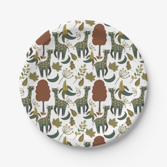 Giraffe seamless pattern | colourful floral patter paper plate (Front)