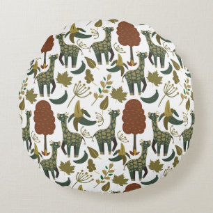 Giraffe seamless pattern colourful floral patter round cushion