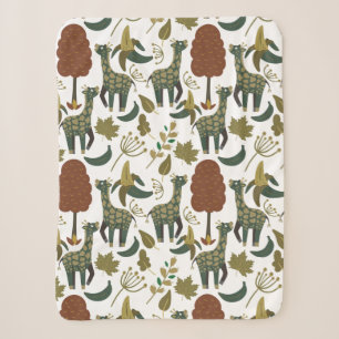 Giraffe seamless pattern colourful floral patter sherpa blanket