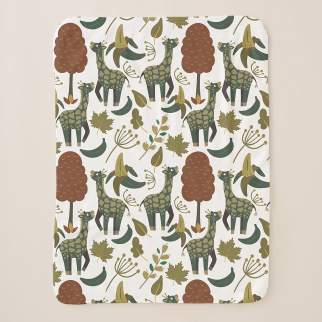 Giraffe seamless pattern | colourful floral patter sherpa blanket (Front)