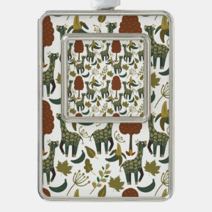 Giraffe seamless pattern colourful floral patter silver plated framed ornament