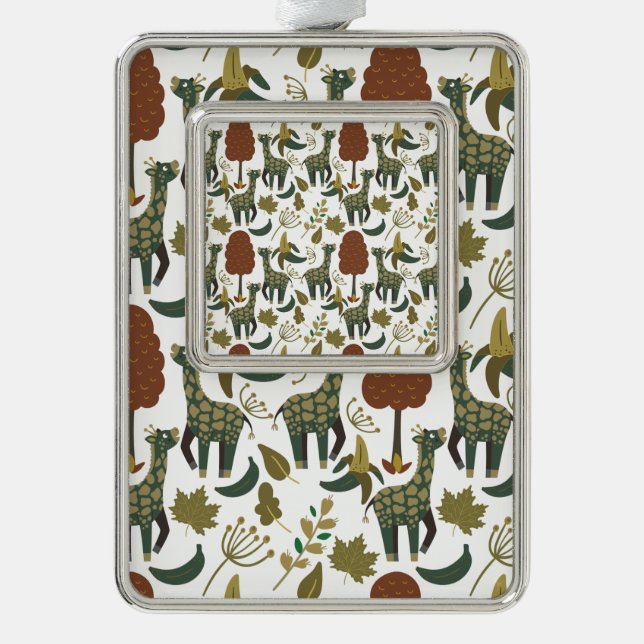 Giraffe seamless pattern | colourful floral patter silver plated framed ornament (Front)