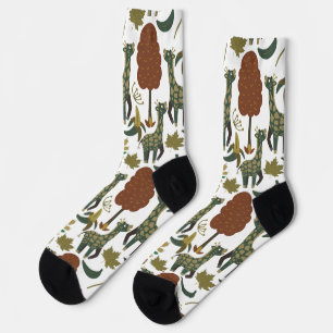 Giraffe seamless pattern   colourful floral patter socks