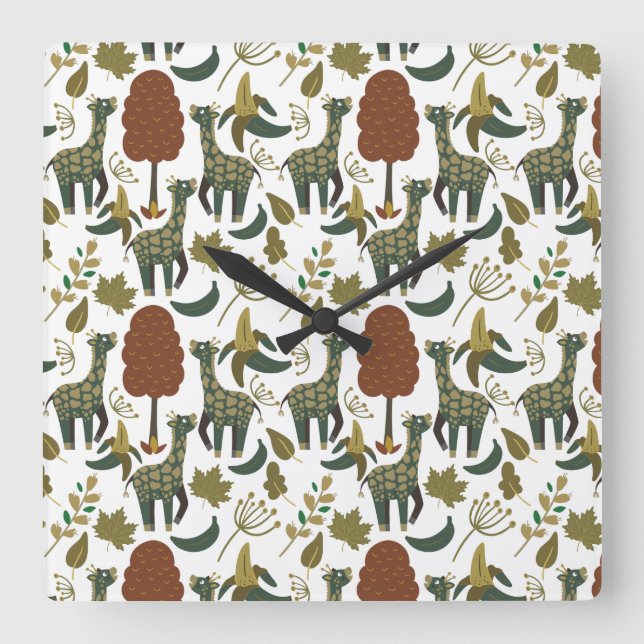 Giraffe seamless pattern | colourful floral patter square wall clock (Front)