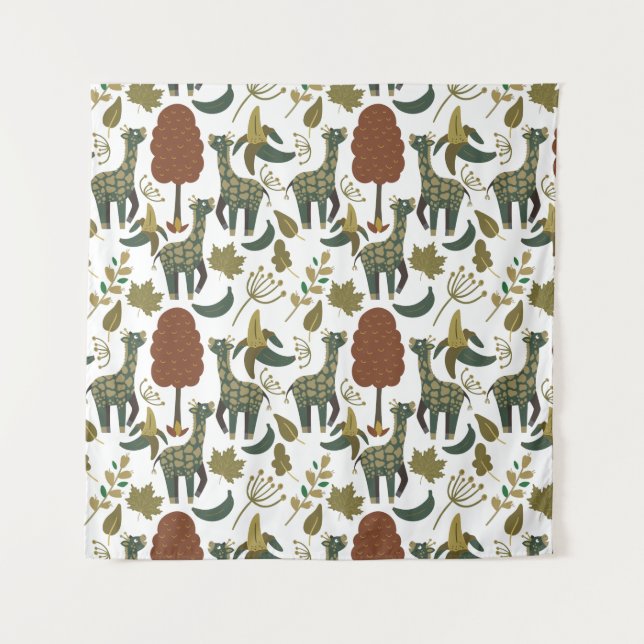 Giraffe seamless pattern | colourful floral patter tapestry (Front)