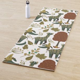Giraffe seamless pattern colourful floral patter yoga mat