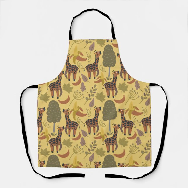 Giraffe seamless pattern yellow background apron (Front)