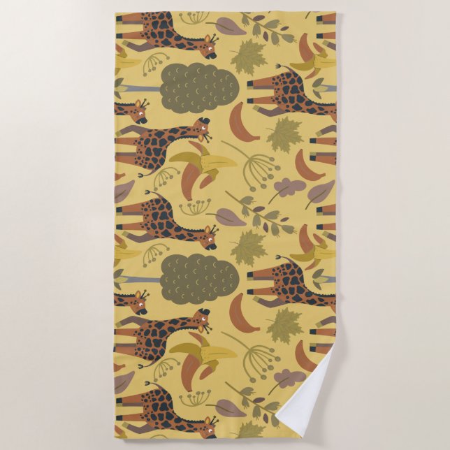 Giraffe seamless pattern yellow background beach towel (Front)