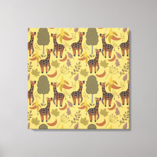 Giraffe seamless pattern yellow background canvas print