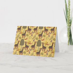 Giraffe seamless pattern yellow background card