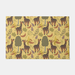 Giraffe seamless pattern yellow background doormat
