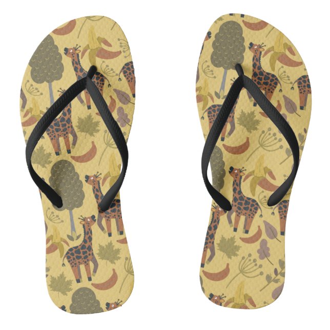Giraffe seamless pattern yellow background flip flops (Footbed)