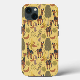 Giraffe seamless pattern yellow background iPhone 13 case