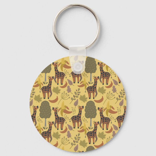 Giraffe seamless pattern yellow background key ring (Front)