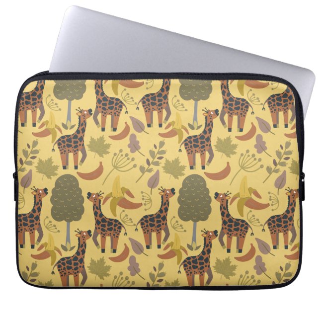 Giraffe seamless pattern yellow background laptop sleeve (Front)