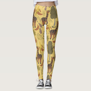 Giraffe seamless pattern yellow background leggings