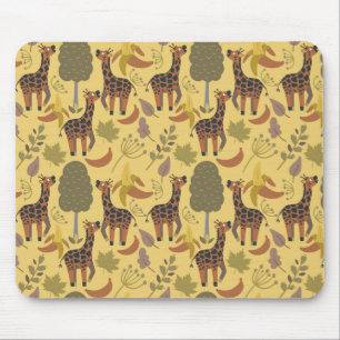 Giraffe seamless pattern yellow background mouse mat
