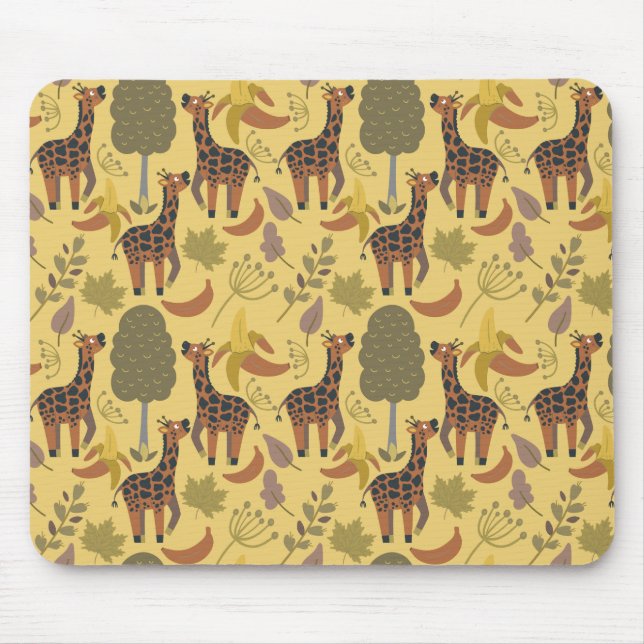 Giraffe seamless pattern yellow background mouse mat (Front)